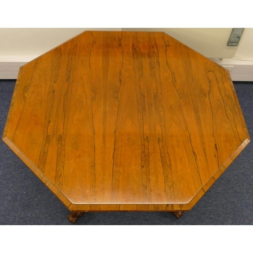 688 - A 19th Century rosewood and mahogany octagonal shaped tilt top breakfast table on turned stem with 4... 