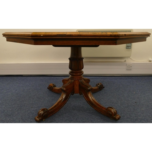 688 - A 19th Century rosewood and mahogany octagonal shaped tilt top breakfast table on turned stem with 4... 