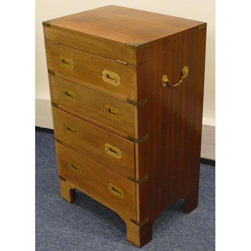 690 - A reproduction mahogany bachelor's chest with brass corners, mounts and inset handles, hinged top en... 