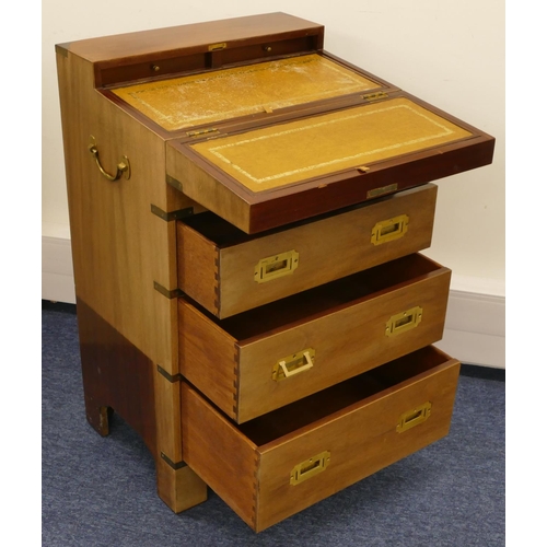 690 - A reproduction mahogany bachelor's chest with brass corners, mounts and inset handles, hinged top en... 