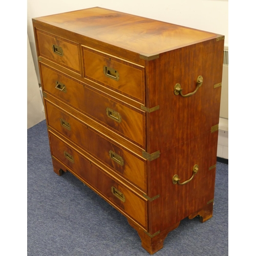 691 - A reproduction 2-sectioned straight front military chest with inlaid stringing and banding, 2 short ... 