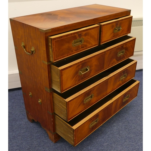 691 - A reproduction 2-sectioned straight front military chest with inlaid stringing and banding, 2 short ... 