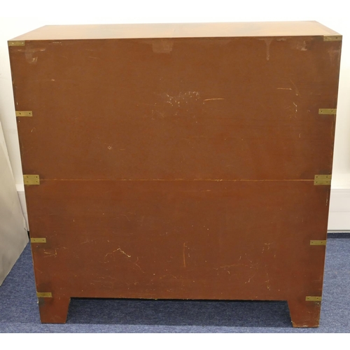 691 - A reproduction 2-sectioned straight front military chest with inlaid stringing and banding, 2 short ... 