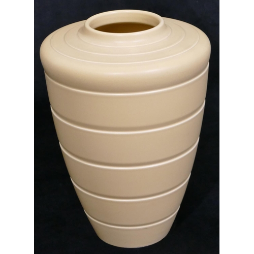 89 - An Art Deco Keith Murray for Wedgwood yellow round tapering vase, Model 3805, circa. 1930, 29cm high