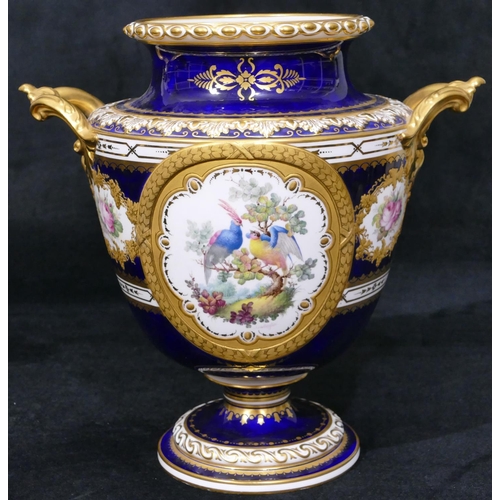 95 - An early 20th Century Royal Crown Derby round bulbous thin necked 2-handled lidded vase by Darlingto... 