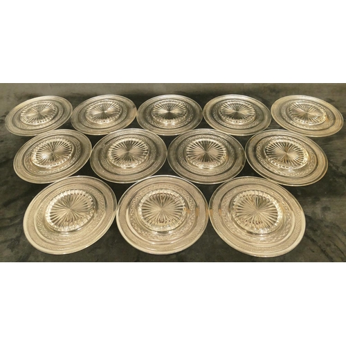 116 - A set of 12 Victorian circular cut glass plates with tooth cut decoration, circa. 1880, 19cm diamete... 