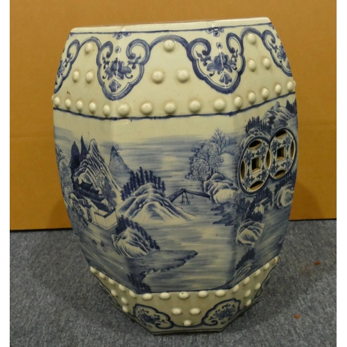 126 - A 19th Century Chinese blue and white octagonal bulbous shaped garden seat with raised studded motif... 