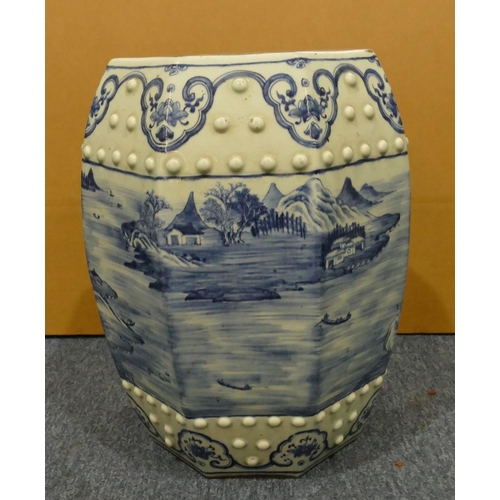 126 - A 19th Century Chinese blue and white octagonal bulbous shaped garden seat with raised studded motif... 