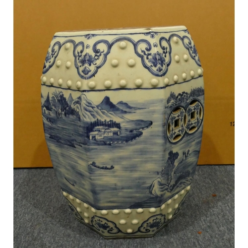 126 - A 19th Century Chinese blue and white octagonal bulbous shaped garden seat with raised studded motif... 