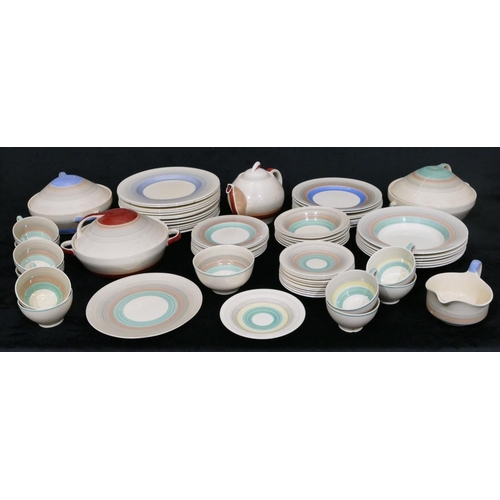 167 - Susie Cooper Harlequin Art Deco service, comprising of teapot, milk jug, sugar bowl and cake plate, ... 