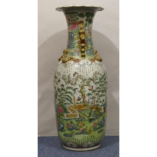 181 - A 19th Century large Chinese round bulbous thin necked trumpet shaped floor vase on white ground wit... 