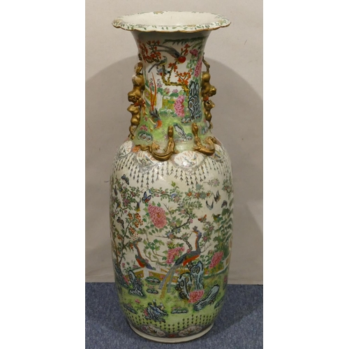 181 - A 19th Century large Chinese round bulbous thin necked trumpet shaped floor vase on white ground wit... 