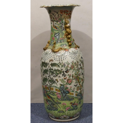 181 - A 19th Century large Chinese round bulbous thin necked trumpet shaped floor vase on white ground wit... 