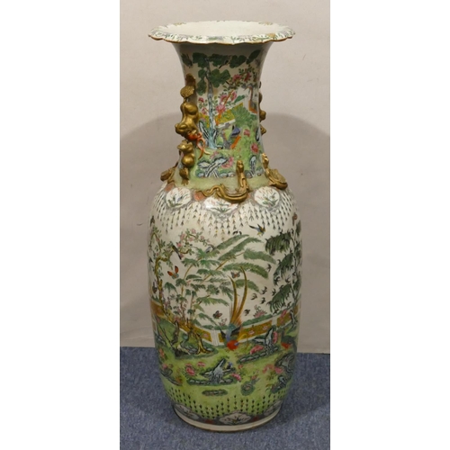 181 - A 19th Century large Chinese round bulbous thin necked trumpet shaped floor vase on white ground wit... 