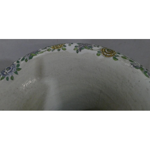 181 - A 19th Century large Chinese round bulbous thin necked trumpet shaped floor vase on white ground wit... 