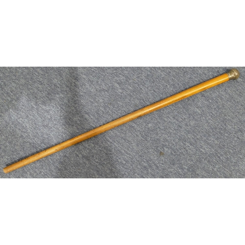 225 - A London silver handled walking cane (knob handle dented)