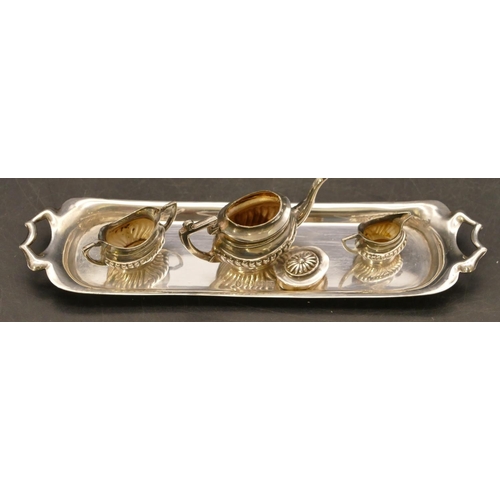 243 - A modern Birmingham silver miniature doll's tea service with rectangular shaped 2-handled tray, 15cm... 