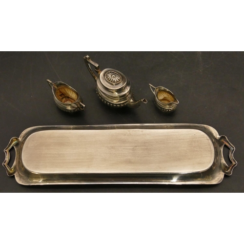 243 - A modern Birmingham silver miniature doll's tea service with rectangular shaped 2-handled tray, 15cm... 