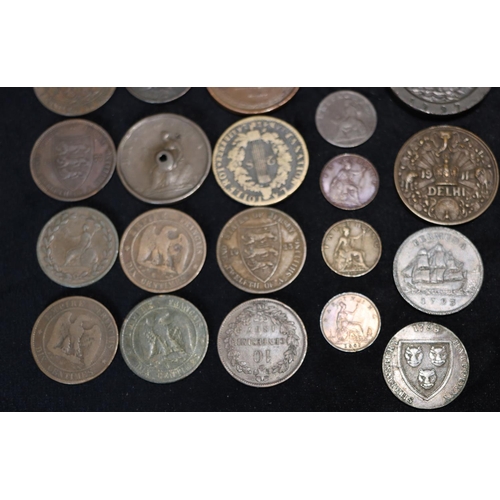 604 - A quantity of 18th and 19th Century copper and bronze coins, Shrewsbury Half Penny, 1794, Bermuda Pe... 