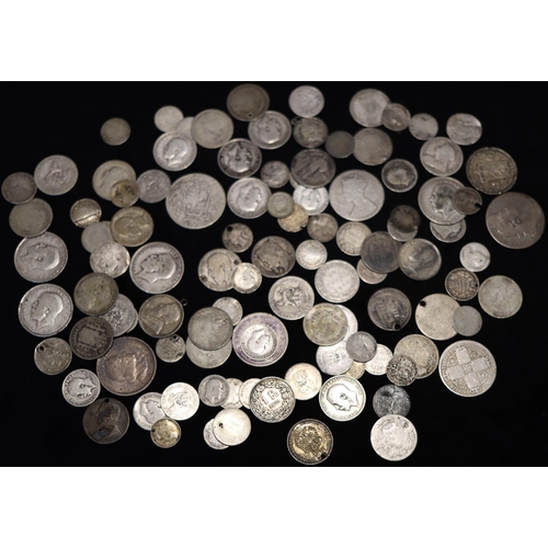 606 - A quantity of various 19th Century and early 20th Century silver and other coins (mostly all worn), ... 