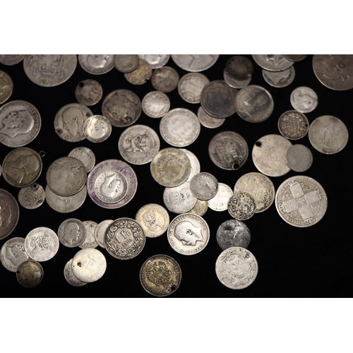 606 - A quantity of various 19th Century and early 20th Century silver and other coins (mostly all worn), ... 