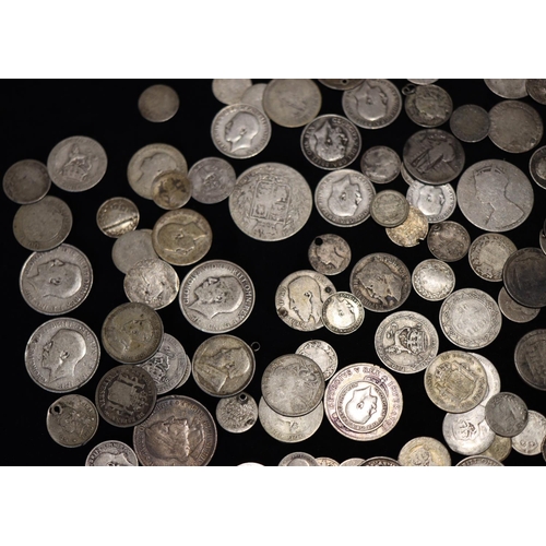 606 - A quantity of various 19th Century and early 20th Century silver and other coins (mostly all worn), ... 