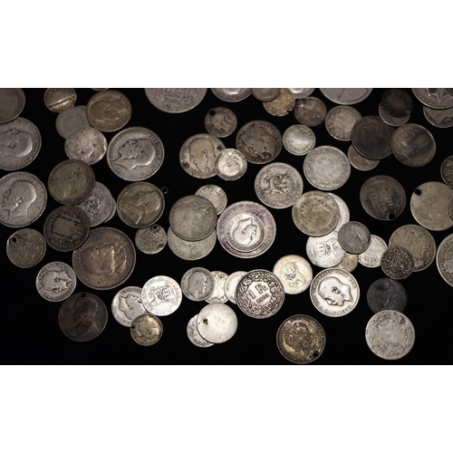 606 - A quantity of various 19th Century and early 20th Century silver and other coins (mostly all worn), ... 