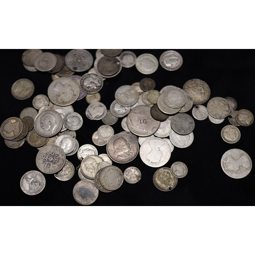 606 - A quantity of various 19th Century and early 20th Century silver and other coins (mostly all worn), ... 