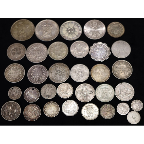 607 - 2 Netherlands Koningrijk 2 half silver coins, 1938 and 1933, a German Drei Mark, 1910, 3 x 19th Cent... 