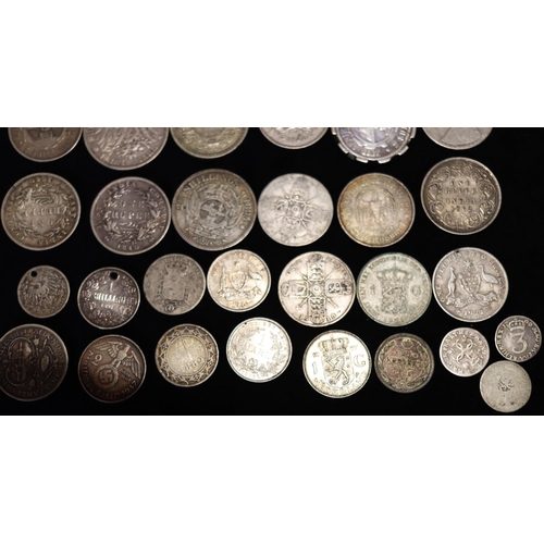 607 - 2 Netherlands Koningrijk 2 half silver coins, 1938 and 1933, a German Drei Mark, 1910, 3 x 19th Cent... 