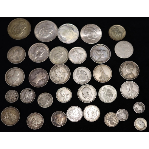 607 - 2 Netherlands Koningrijk 2 half silver coins, 1938 and 1933, a German Drei Mark, 1910, 3 x 19th Cent... 