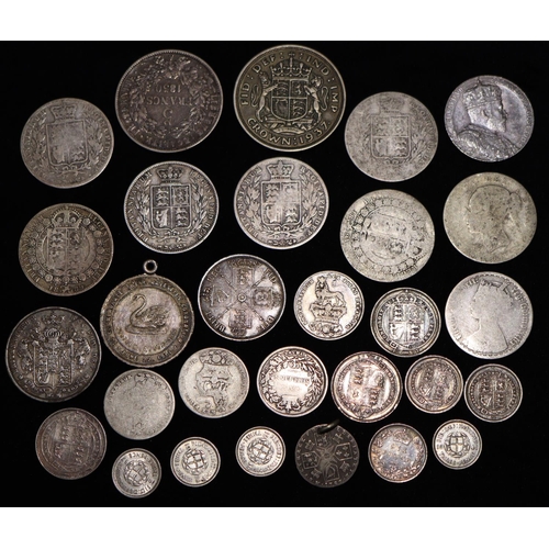 613 - A 1937 silver Crown, a 19th Century Five Francs, 1850 and a quantity of various silver 19th Century ... 