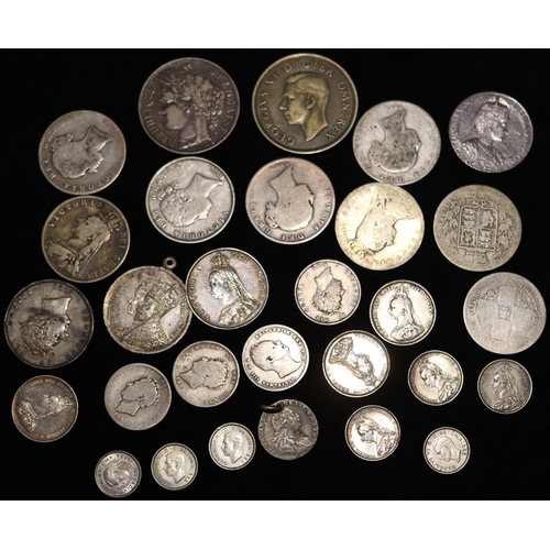 613 - A 1937 silver Crown, a 19th Century Five Francs, 1850 and a quantity of various silver 19th Century ... 