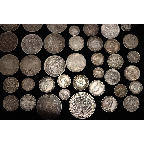 619 - An early Victorian silver Crown, 1847, a silver Double Florin, 1887 and a quantity of various 19th C... 