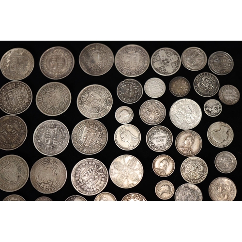 619 - An early Victorian silver Crown, 1847, a silver Double Florin, 1887 and a quantity of various 19th C... 