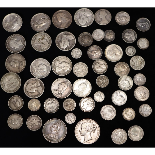 619 - An early Victorian silver Crown, 1847, a silver Double Florin, 1887 and a quantity of various 19th C... 