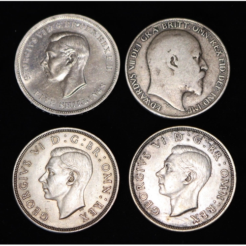 625 - 2 x 1937 silver Crowns, a silver Crown, 1902 and another Crown, 1951 (4)