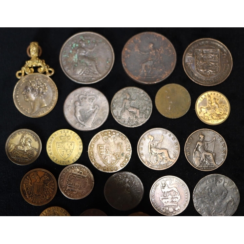 631 - An Irish bronze 18th Century coin, 1769, George VI bronze coin, 1826 and a quantity of various coins... 