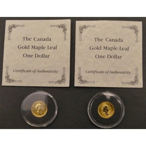 633 - 2 Canadian gold 1/20 proof Maple Leaf One Dollar coins (2)