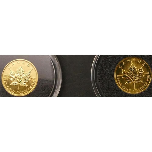 633 - 2 Canadian gold 1/20 proof Maple Leaf One Dollar coins (2)