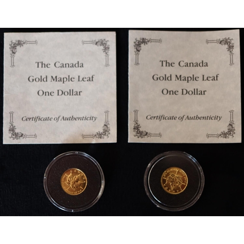 633 - 2 Canadian gold 1/20 proof Maple Leaf One Dollar coins (2)