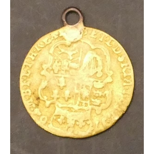 634 - A George III small gold coin converted to a pendant with silvered link to top, 1.8 grams