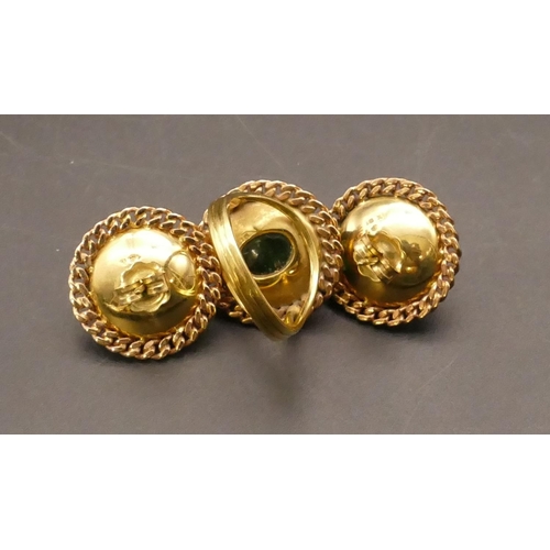 655 - An 18ct gold suite of Tourmaline jewellery comprising of oval ring, Size N/O, a pair of matching ear... 