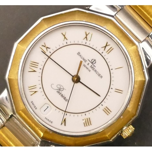 680 - A Baume & Mercier Geneva Riviera Gent's quartz wristwatch with cream dial, seconds hand and calendar... 