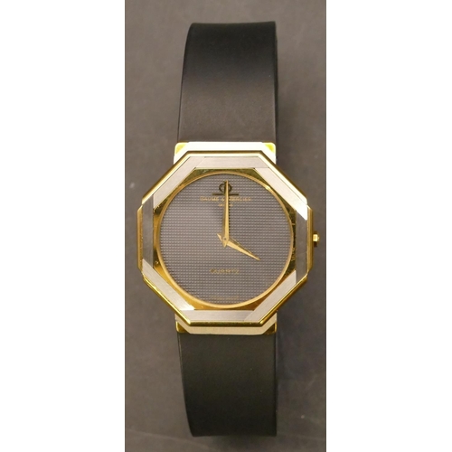 686 - A Baume & Mercier Quartz octagonal shaped Gent's wristwatch with rubber strap bracelet (no battery)