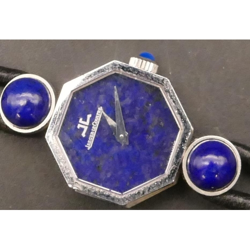 690 - A Jaeger LeCoultre 18ct white gold and lapis lazuli ladies' octagonal shaped wristwatch with leather... 