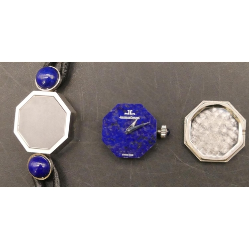 690 - A Jaeger LeCoultre 18ct white gold and lapis lazuli ladies' octagonal shaped wristwatch with leather... 