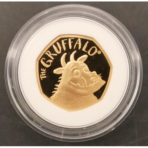 709 - A 22ct gold Gruffalo Fifty Pence proof coin (with certificate and boxed)