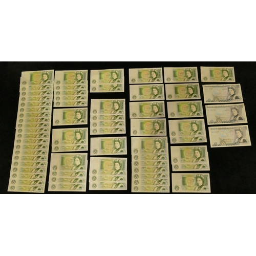 710 - 3 x Mint blue Five Pound Notes and 60 x One Pound Notes (most Mint and uncirculated), Prefix numbers... 