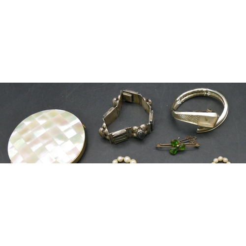 716 - A pair of Sterling silver and Mother of Pearl drop earrings, a similar bracelet, a silver bar brooch... 